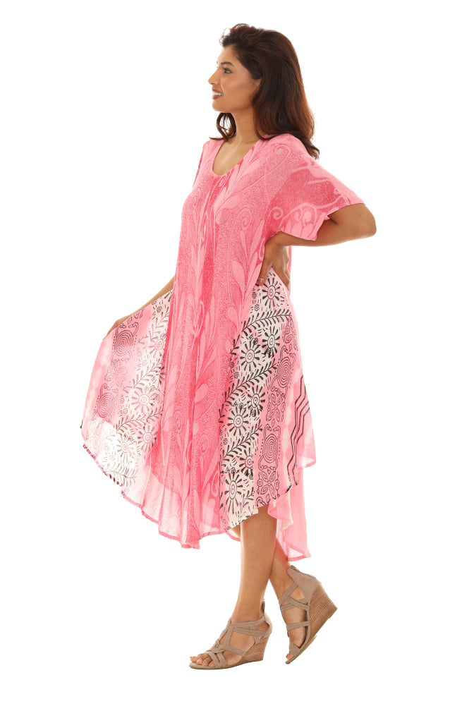 Floral Short-Sleeve Handkerchief Shift Dress 2X / PURPLE Floral Short-Sleeve Handkerchief Shift Dress 2X / PURPLE
