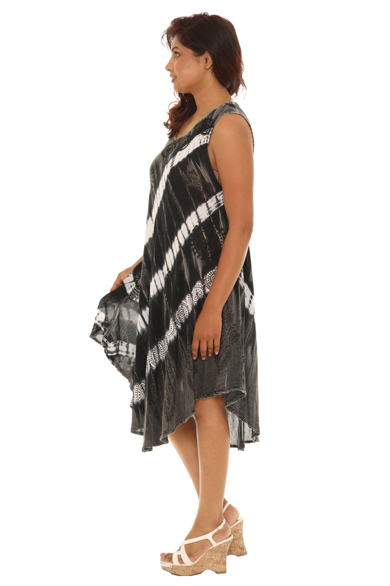 Diagonal Tie Dye Midi Rayon Sundress 2X / Black Diagonal Tie Dye Midi Rayon Sundress 2X / Black