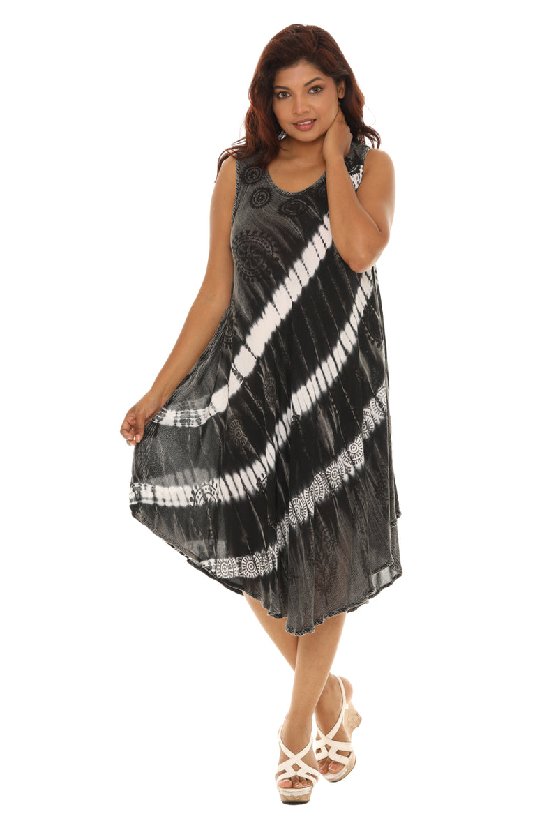 Diagonal Tie Dye Midi Rayon Sundress 2X / Black Diagonal Tie Dye Midi Rayon Sundress 2X / Black