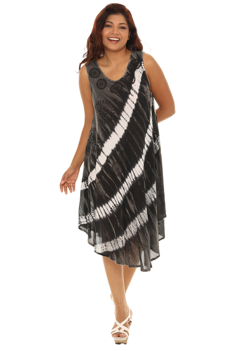 Diagonal Tie Dye Midi Rayon Sundress 2X / Black Diagonal Tie Dye Midi Rayon Sundress 2X / Black