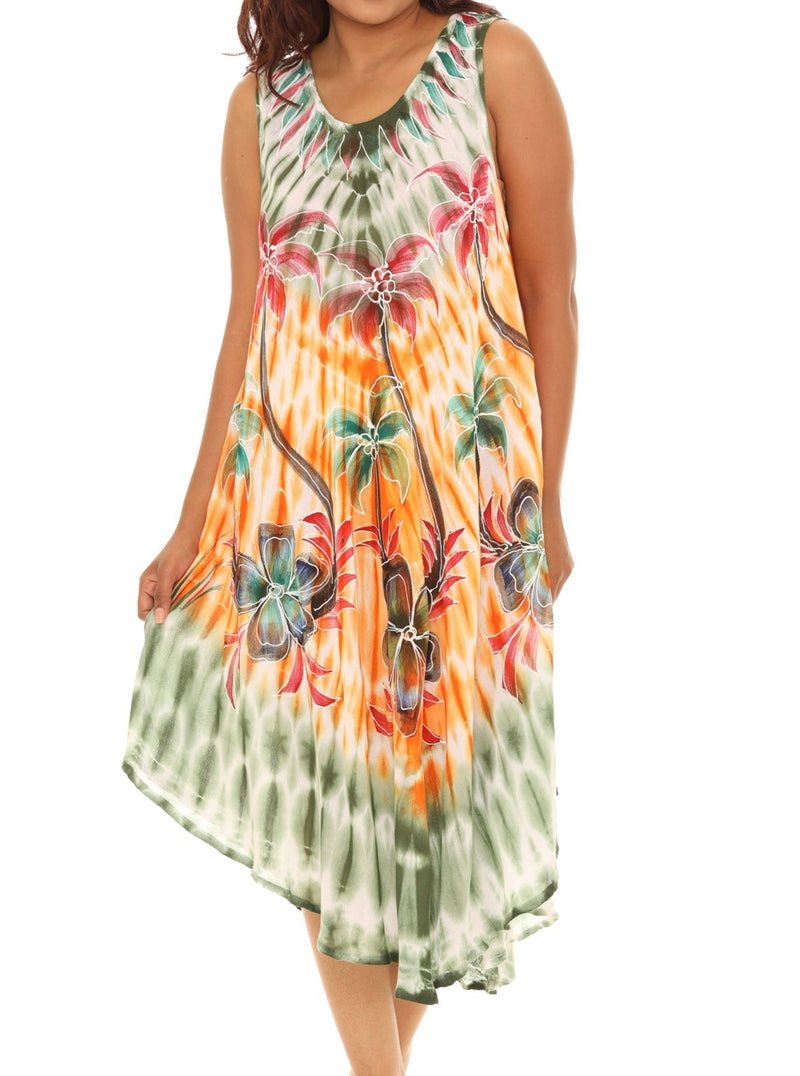 Palm Tree Print & Tie Dye Rayon Sundress