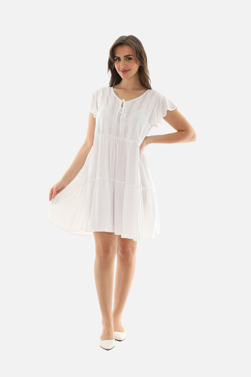 Tiered Midi Dress With Short Sleeves