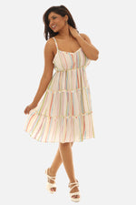 Women Multi-Stripes Spagetti Strap Dress