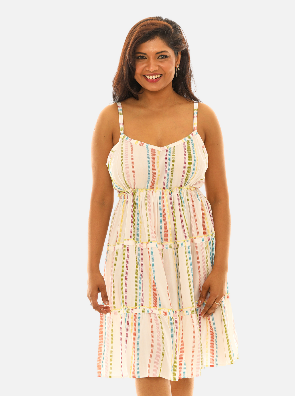 Women Multi-Stripes Spagetti Strap Dress - XL Women Multi-Stripes Spagetti Strap Dress - XL