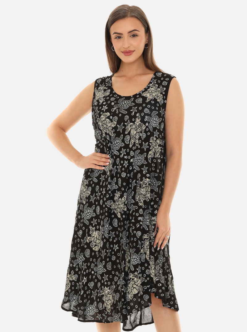 Women Rayon Midi Turtle Print Dress