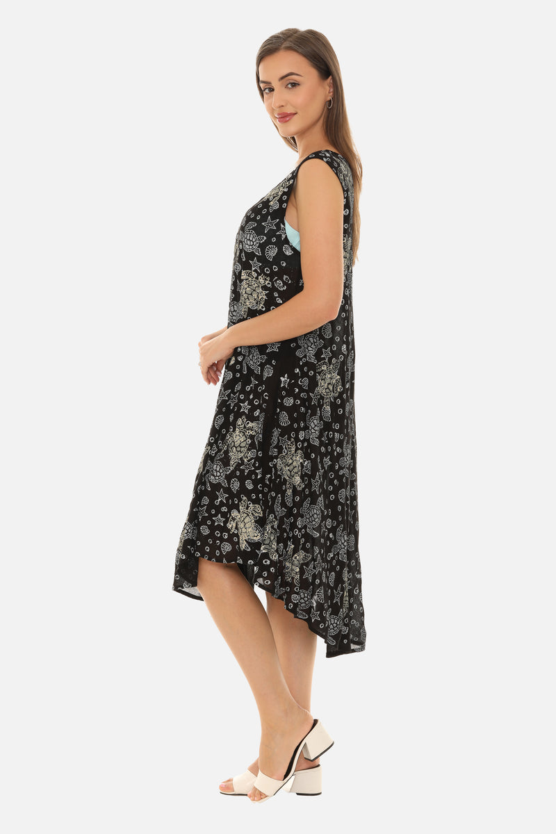 Women Rayon Midi Turtle Print Dress