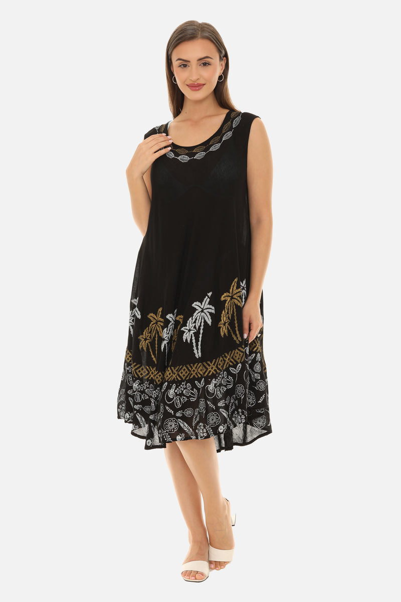 Women Rayon Midi Palm Tree Print Dress