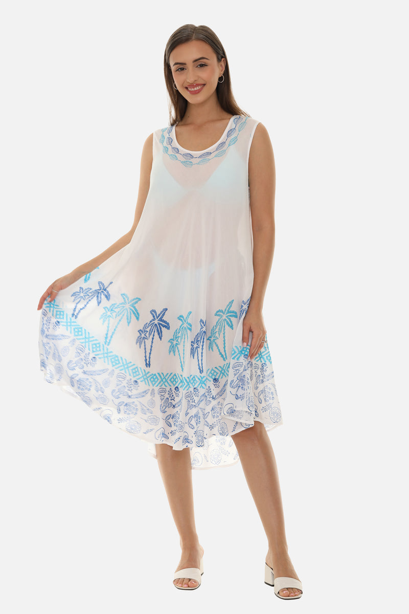 Women Rayon Midi Palm Tree Print Dress