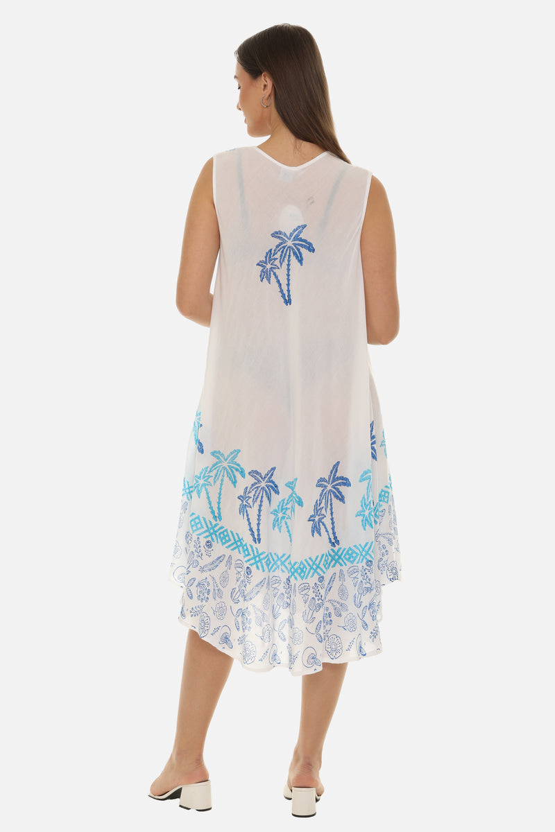 Women Rayon Midi Palm Tree Print Dress