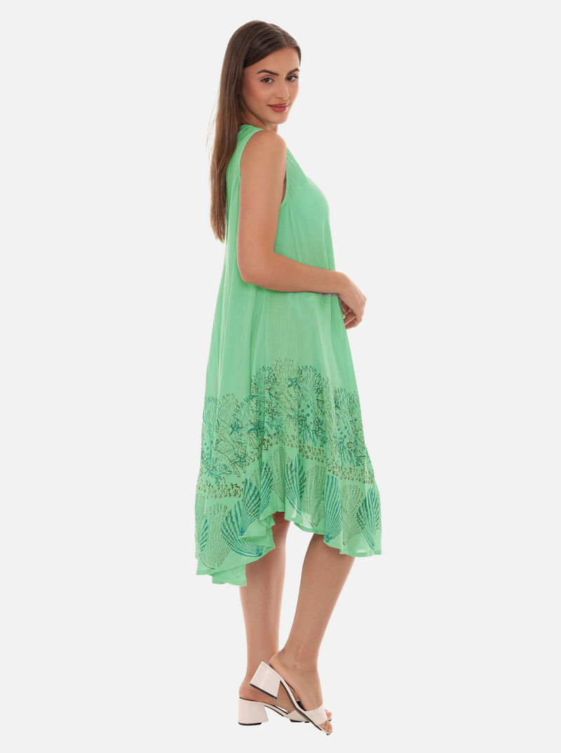 Women Rayon Midi Seashell And Fish Print Dress Women Rayon Midi Seashell And Fish Print Dress