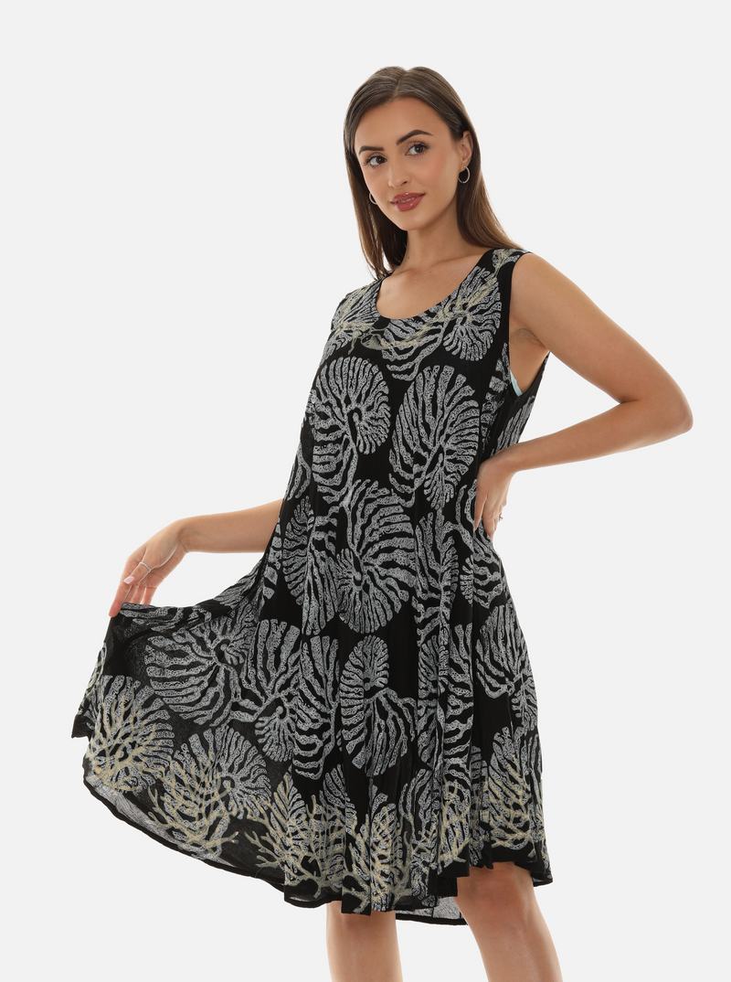 Women Rayon Midi Seashell Print Dress