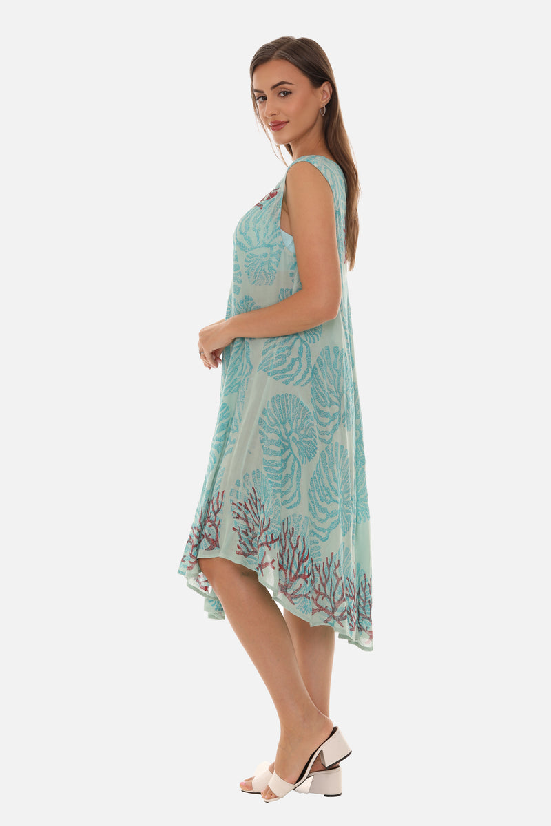 Women Rayon Midi Seashell Print Dress