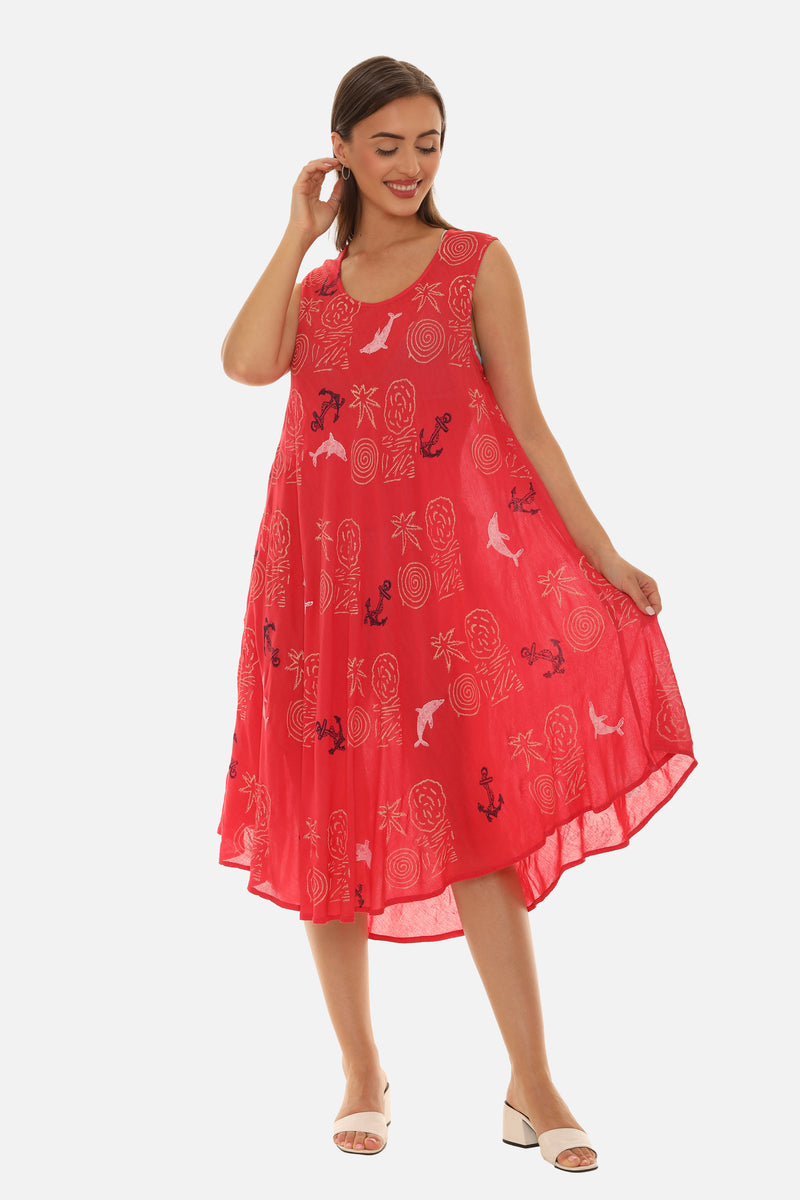 Women Rayon Midi Anchor And Dolphin Print Dress