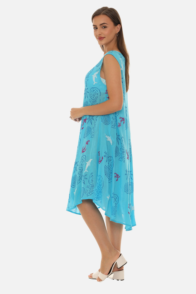 Women Rayon Midi Anchor And Dolphin Print Dress