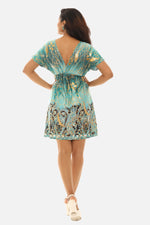 Short Sleeve Foil Crackle Print Dress