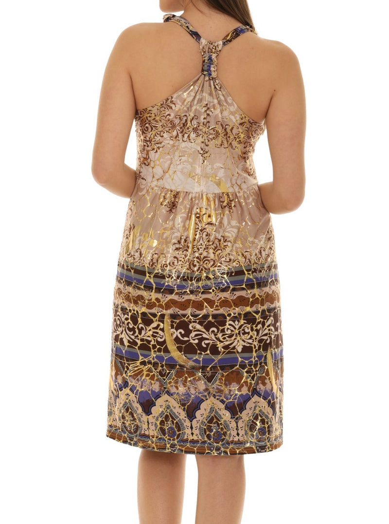 Abstract Gold Foil Halter Midi Dress - Shoreline Wear, Inc. Abstract Gold Foil Halter Midi Dress - Shoreline Wear, Inc.