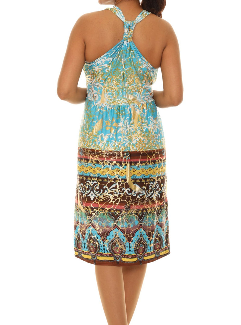 Abstract Gold Foil Halter Midi Dress - Shoreline Wear, Inc. Abstract Gold Foil Halter Midi Dress - Shoreline Wear, Inc.