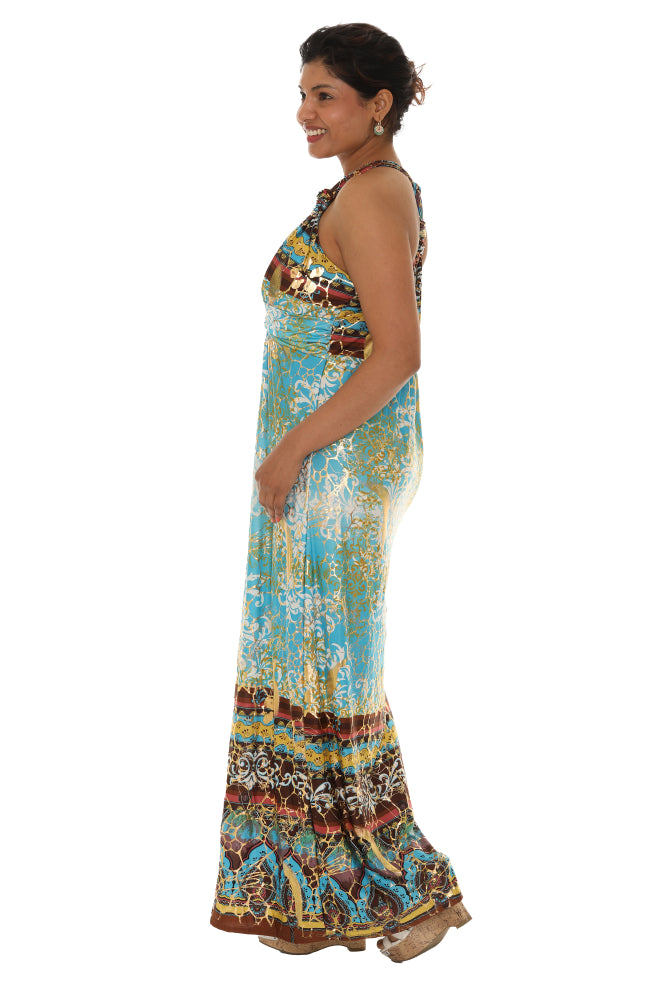 Abstract Gold Foil Halter Maxi Dress L/XL / BEIGE Abstract Gold Foil Halter Maxi Dress L/XL / BEIGE