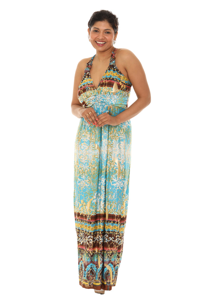 Abstract Gold Foil Halter Maxi Dress L/XL / BEIGE Abstract Gold Foil Halter Maxi Dress L/XL / BEIGE