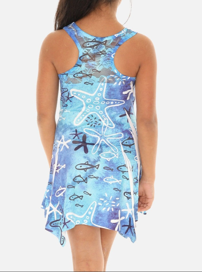 Kid's Knitting Short Dress With Sea Shells and Star Fish Prints 6 / PINK