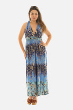 Foil Crackle Print Halter Maxi Dress – Glamorous Evening & Resort Wear
