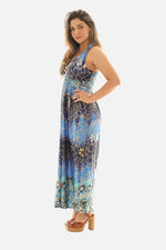 Foil Crackle Print Halter Maxi Dress – Glamorous Evening & Resort Wear