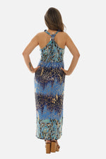 Foil Crackle Print Halter Maxi Dress – Glamorous Evening & Resort Wear