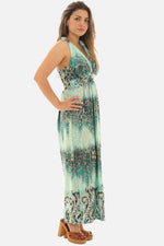 Foil Crackle Print Halter Maxi Dress – Glamorous Evening & Resort Wear