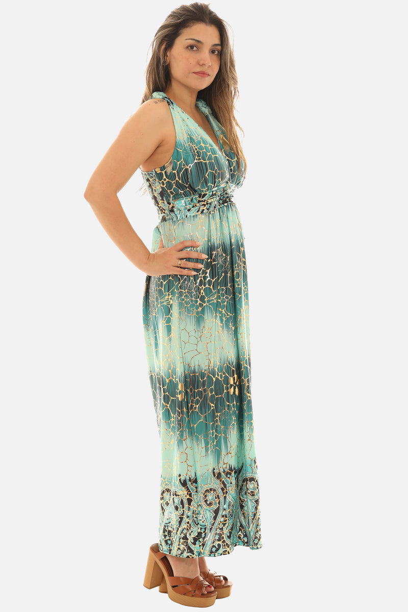 Foil Crackle Print Halter Maxi Dress – Glamorous Evening & Resort Wear