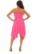 Gold Print Halter Dress - Pink and Yellow