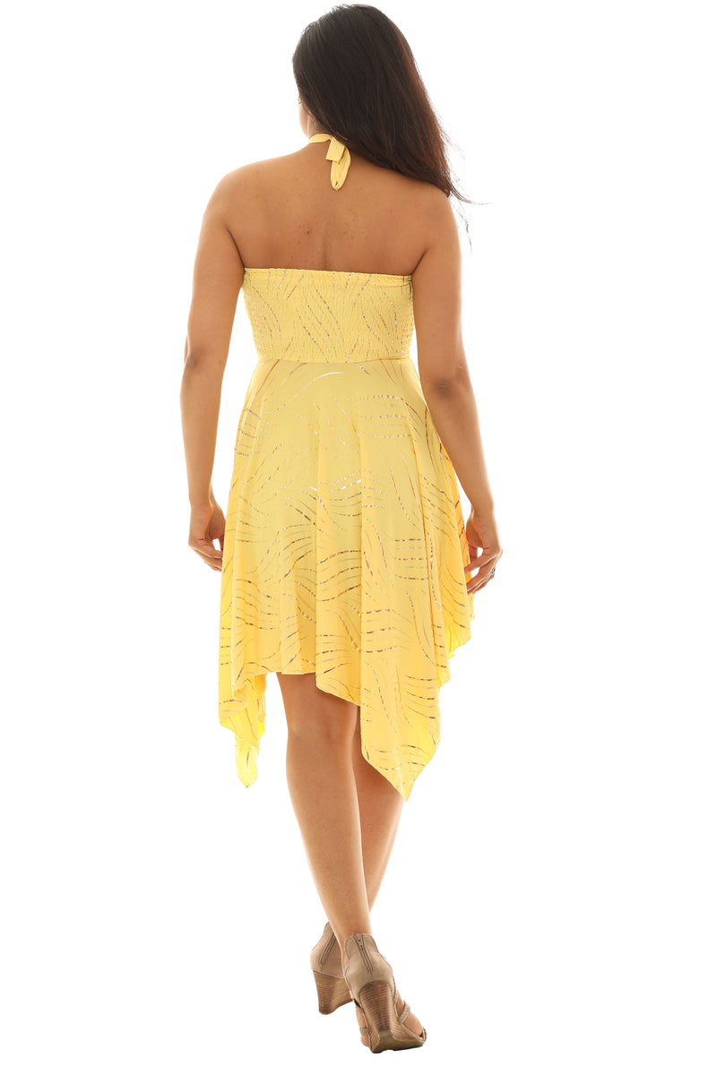 Gold Print Halter Dress - Pink and Yellow