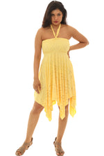 Gold Print Halter Dress - Pink and Yellow