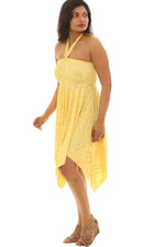 Gold Print Halter Dress - Pink and Yellow