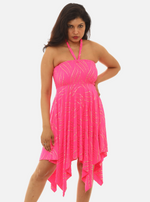 Gold Print Halter Dress - Pink and Yellow