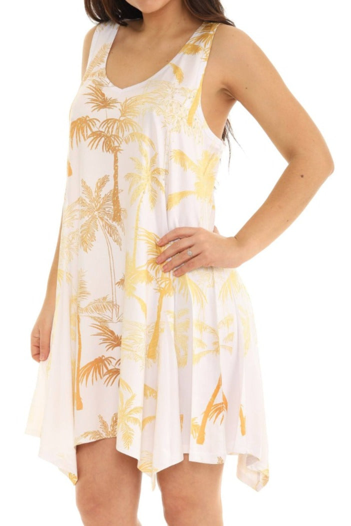 Palm Tree Print Beach Short tropical Dress L/XL / BLUE Palm Tree Print Beach Short tropical Dress L/XL / BLUE