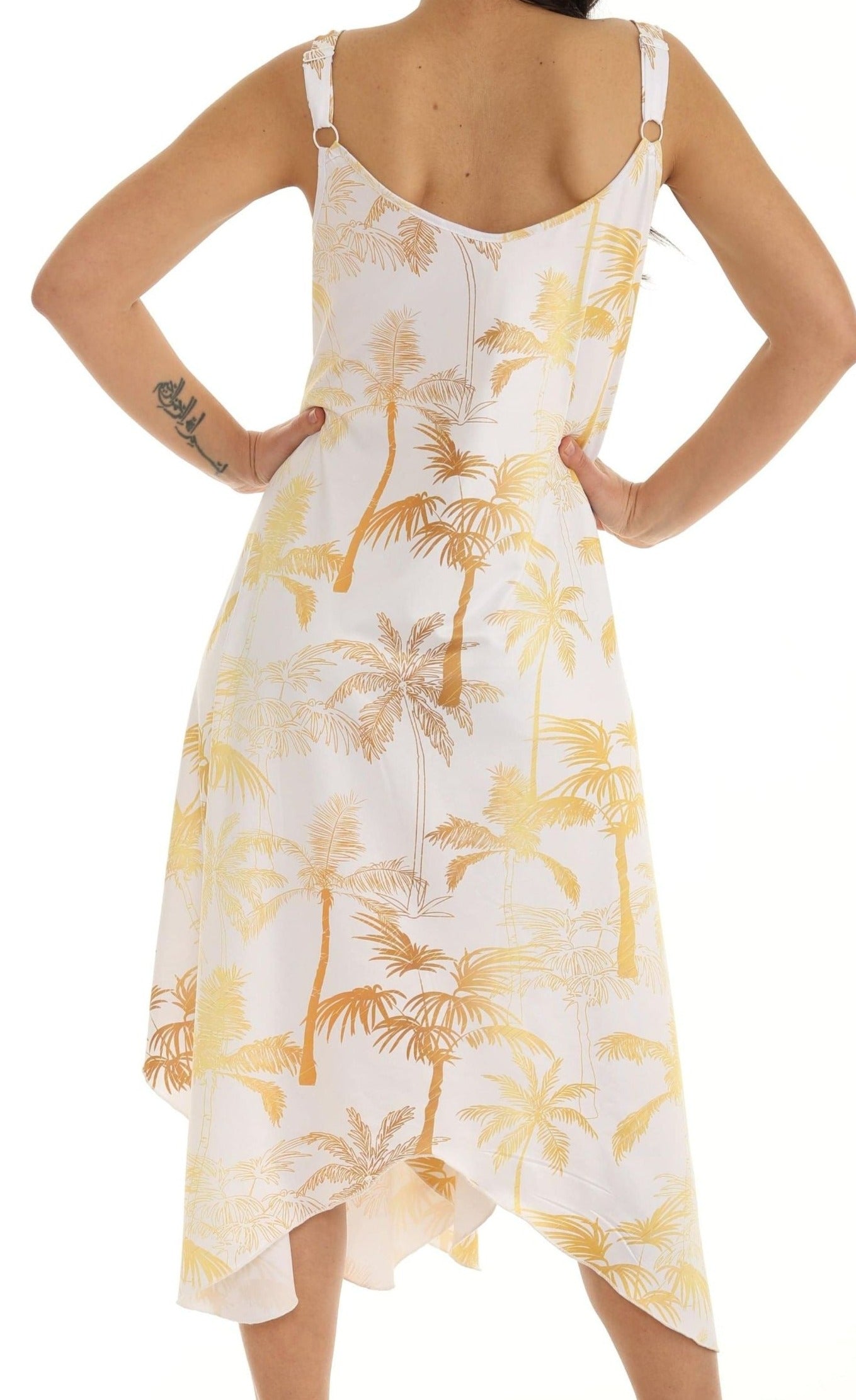 Summer Palm Tree Print Midi Dress S/M / BLUE Summer Palm Tree Print Midi Dress S/M / BLUE