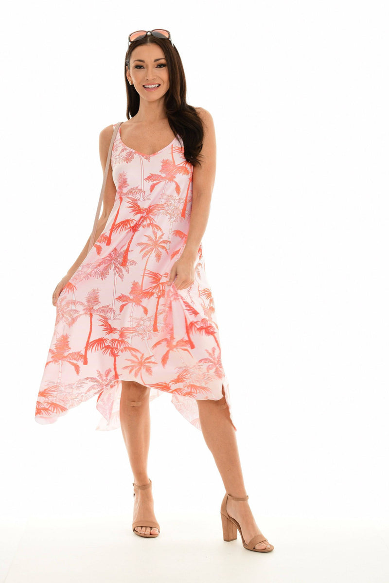 Summer Palm Tree Print Midi Dress S/M / BLUE Summer Palm Tree Print Midi Dress S/M / BLUE