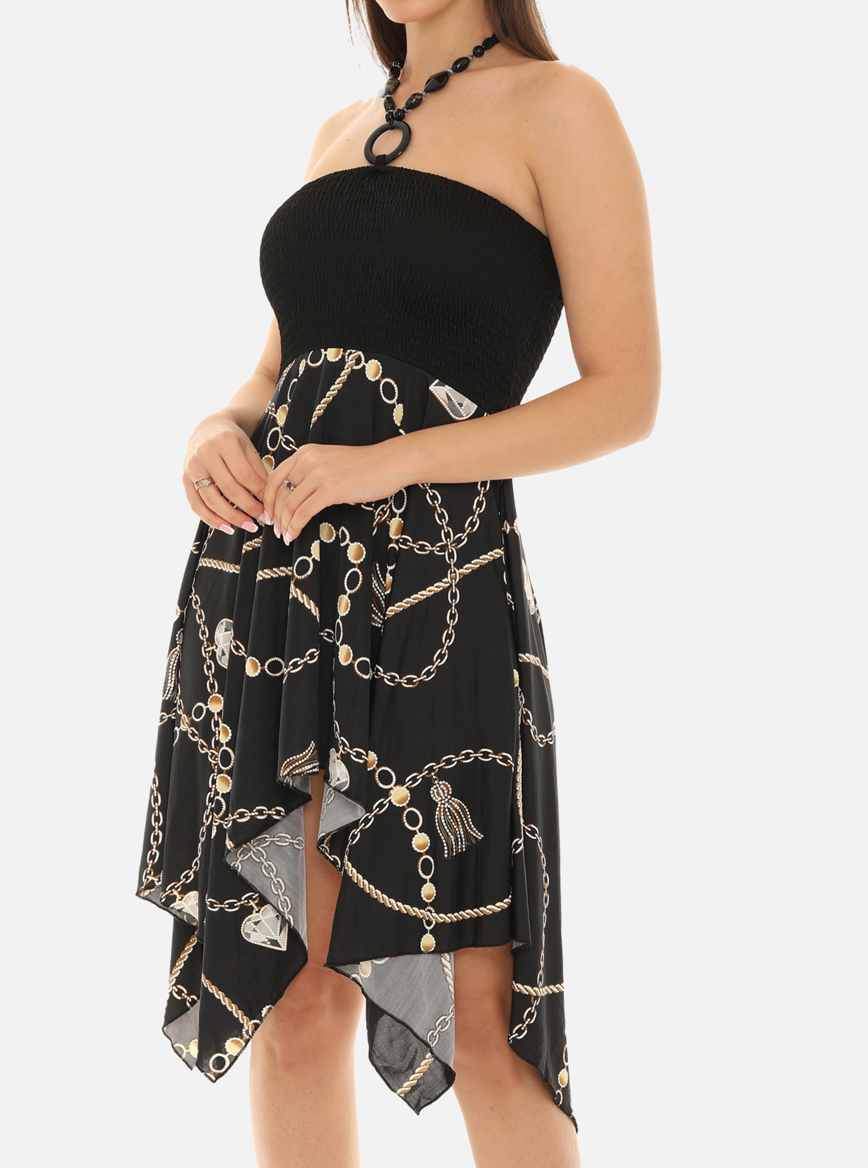 Chain Print Halter Dress with String Tie - ONE SIZE / White Chain Print Halter Dress with String Tie - ONE SIZE / White