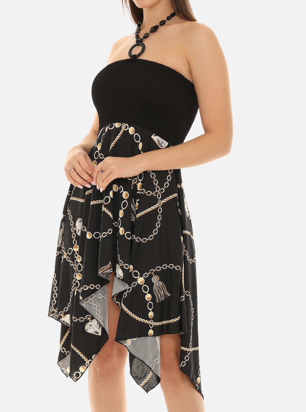 Chain Print Halter Dress with String Tie - Shoreline Wear, Inc. Chain Print Halter Dress with String Tie - Shoreline Wear, Inc.