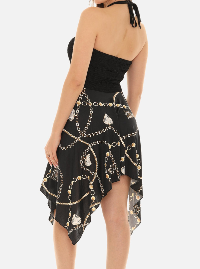 Chain Print Halter Dress with String Tie - Shoreline Wear, Inc. Chain Print Halter Dress with String Tie - Shoreline Wear, Inc.