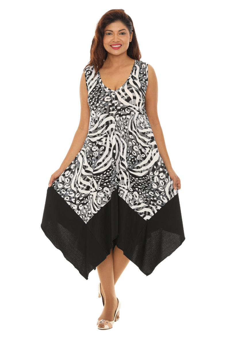 Animal Sleeveless Handkerchief Hem Dress 2X / Black Animal Sleeveless Handkerchief Hem Dress 2X / Black