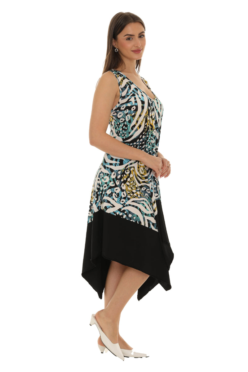 Animal Sleeveless Handkerchief Hem Dress 2X / Black Animal Sleeveless Handkerchief Hem Dress 2X / Black