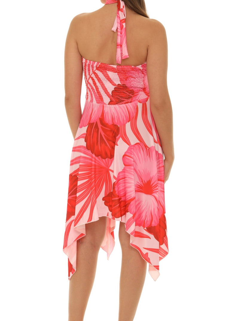 Floral Abstract Print Halter Dress