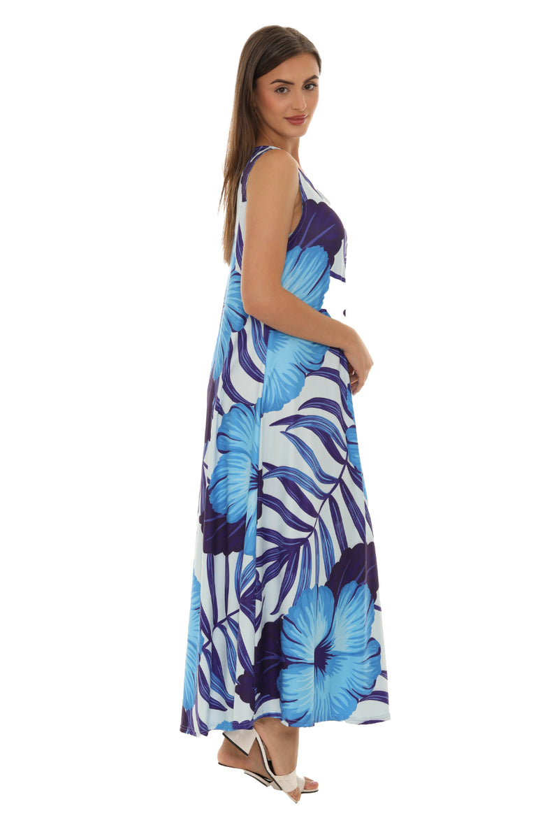 Tropical Floral Sleeveless Long Maxi Dress L / CORAL Tropical Floral Sleeveless Long Maxi Dress L / CORAL