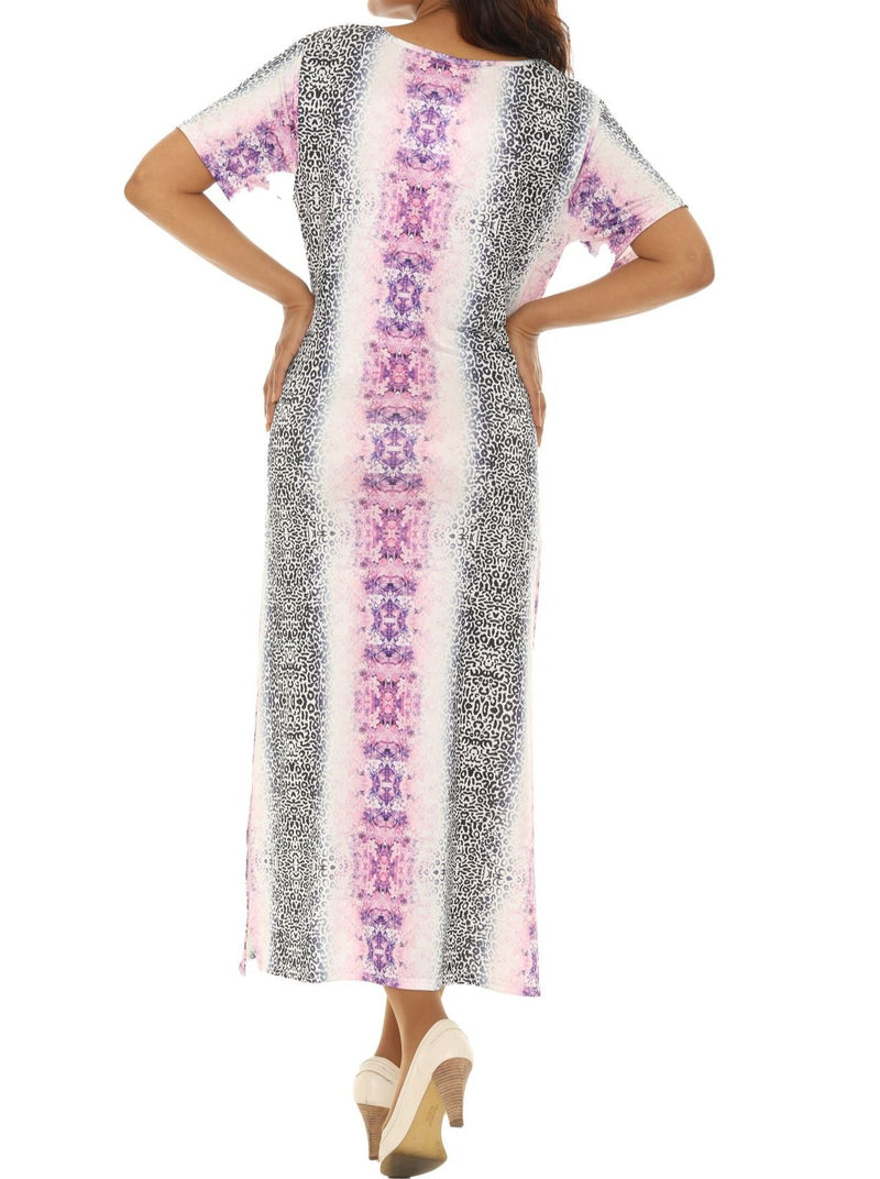 Abstract Animal Print Short Sleeve Maxi Dress