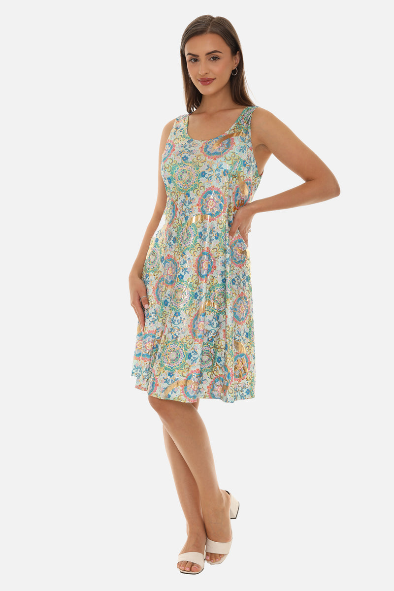 Floral Abstract Print Sleeveless A-Line Dress