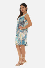 Tropical Leaf Sleeveless A-Line Midi Dress For Women