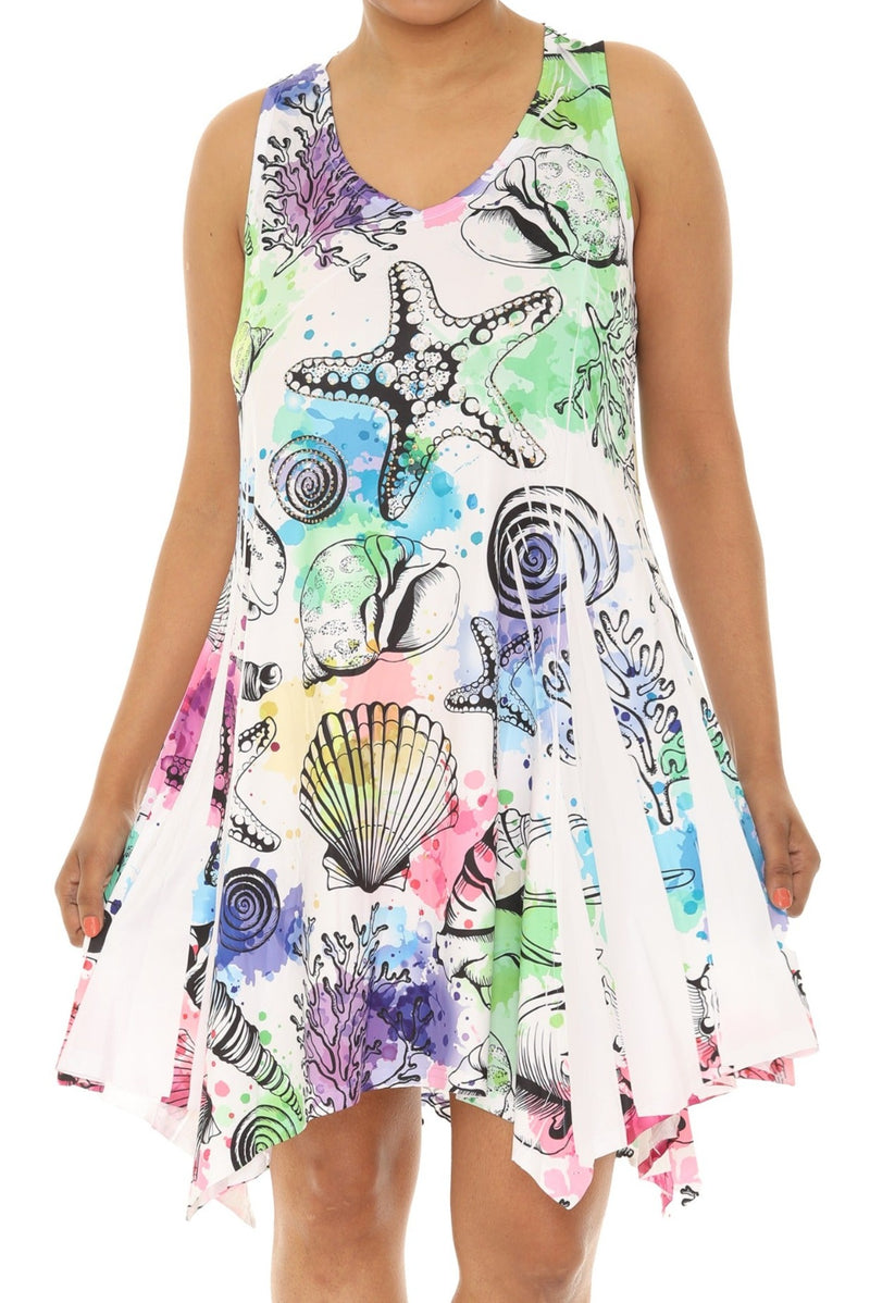 Starfish & Seashell Printed Resort Short Dress L/XL / BLUE Starfish & Seashell Printed Resort Short Dress L/XL / BLUE