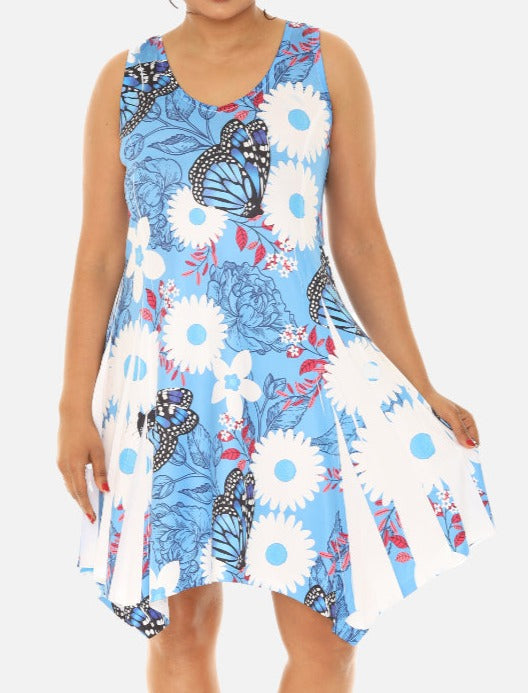 Flower & Butterfly Print Short Dress