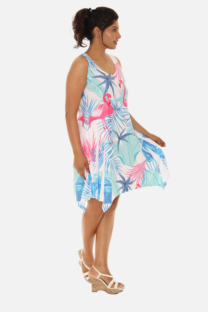 Women's Flamingo and Tropical Tree Print Beach Dress